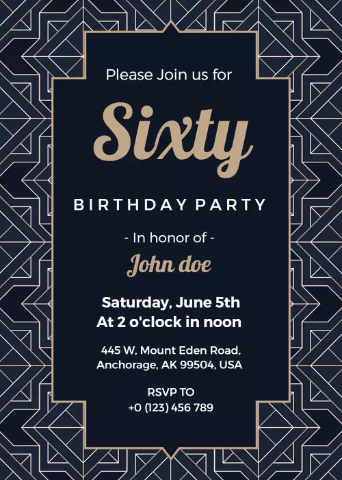Elegant Sixty Birthday Party Celebration Invitation Template