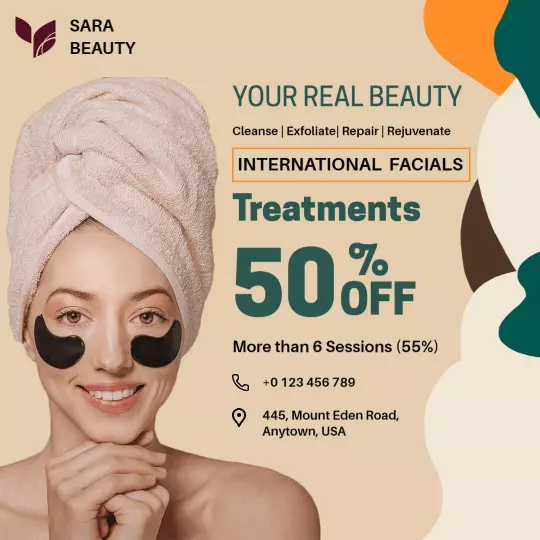 Elegant Skin Care Facial Treatments with 50% Off Promotion Ad Template