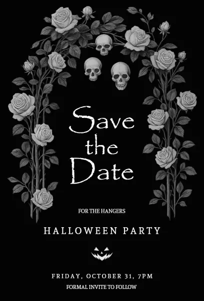 Elegant Skull Rose Black Halloween Party Invitation Template