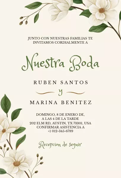 Elegant Spanish Floral Wedding Celebration Invitation Template