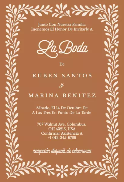 Elegant Spanish Wedding Ceremony Invitation Template