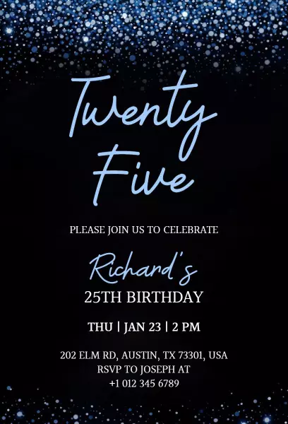 Elegant Starry Night 25th Birthday Celebration Invitation Template