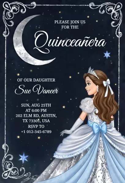Elegant Starry Night Quinceanera Celebration Invitation Template