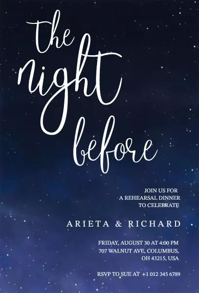 Elegant Starry Night Rehearsal Dinner Celebration Invitation Template