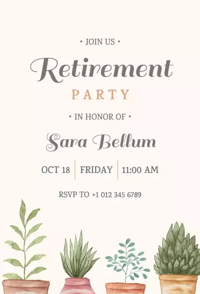 Elegant Succulent Retirement Celebration Party Invitation Template
