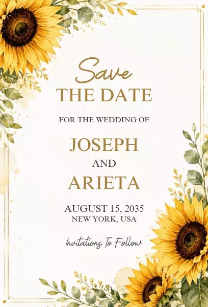 Elegant Sunflower Floral Wedding Ceremony Invitation Template
