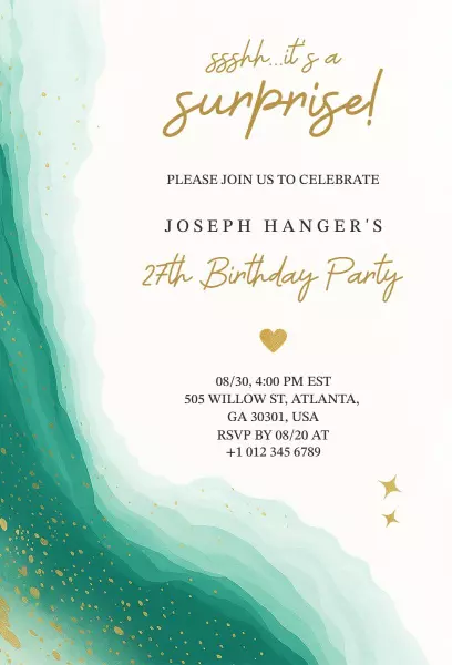 Elegant Surprise 27th Birthday Party Celebration Invitation Template
