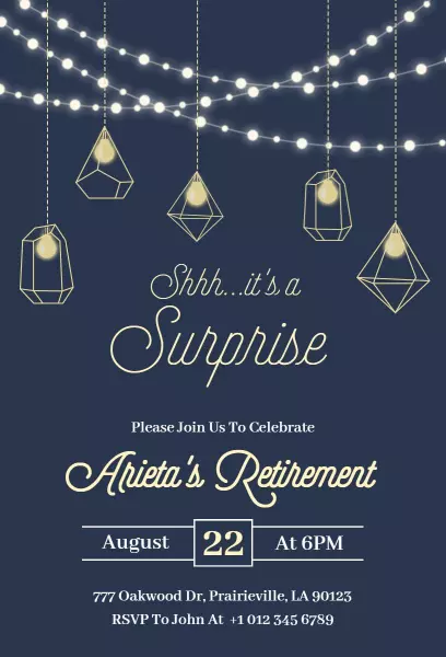 Elegant Surprise Retirement Celebration Party Invitation Template