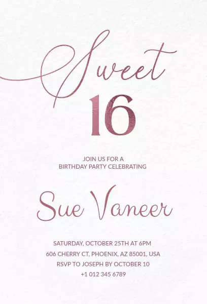 Elegant Sweet 16 Birthday Celebration Invitation Template