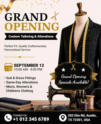 Elegant Tailor Shop Grand Opening Flyer Template