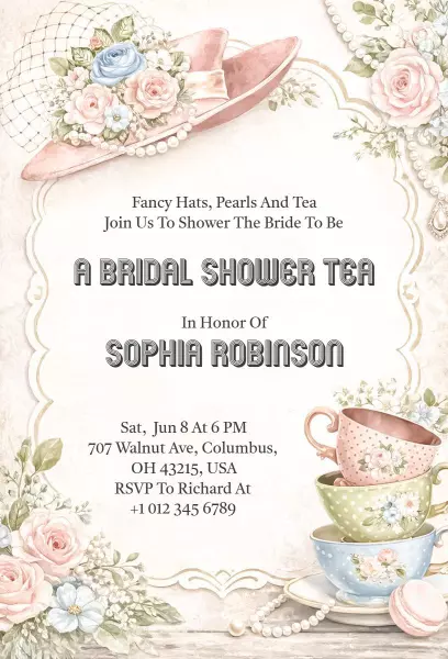 Elegant Tea Party Bridal Shower Celebration Invitation Template