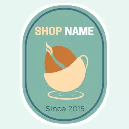 Elegant Teal and Cream Coffee Shop Sticker Design Logo Template