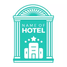 Elegant Teal Architectural Design Representing Hotel Experience Logo Template