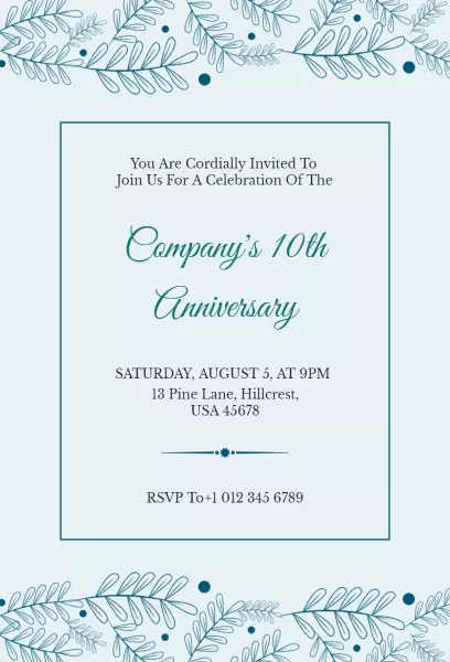 Elegant Teal Company 10th Anniversary Celebration Invitation Template
