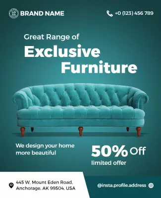 Elegant Teal Exclusive Furniture Sale Poster Template