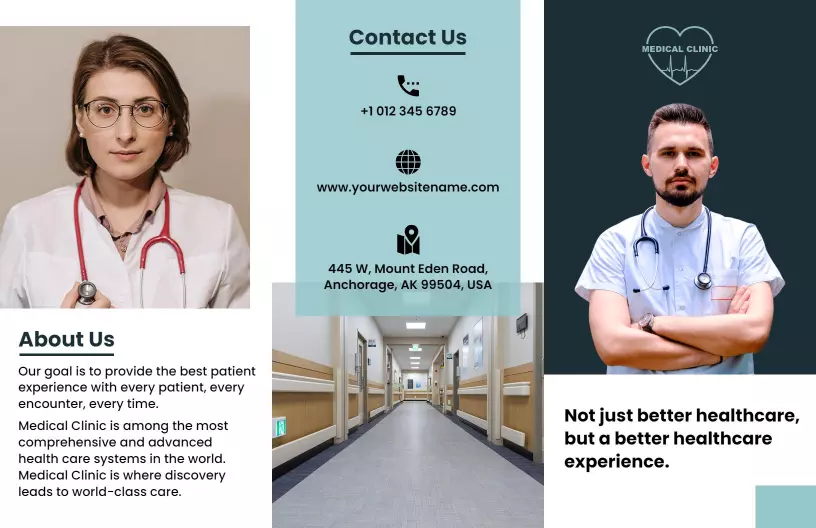 Elegant Teal Medical Clinic Healthcare Experience Brochure Template