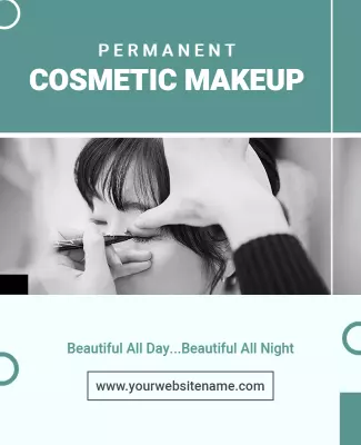 Elegant Teal Permanent Cosmetic Makeup Service Poster Template