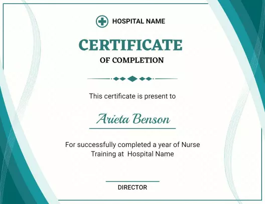 Elegant Teal Simple Nurse Training Completion Certificate Template