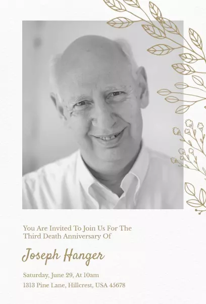 Elegant Third Death Anniversary Memorial Service Invitation Template