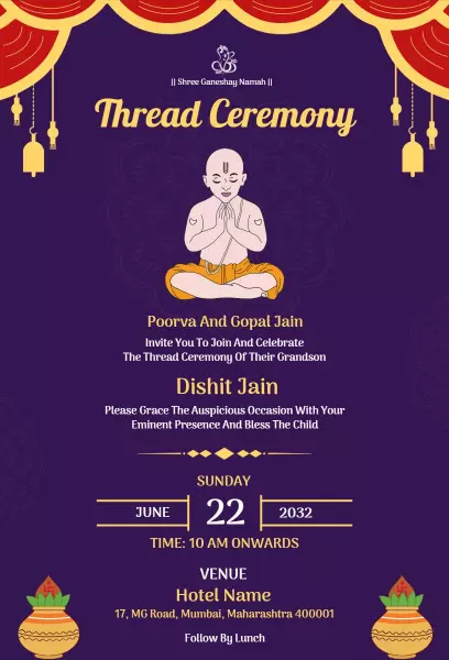 Elegant Thread Ceremony Celebration Invitation Template