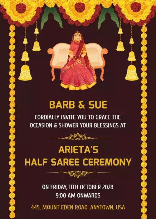 Elegant Traditional Half Saree Ceremony Invitation Template