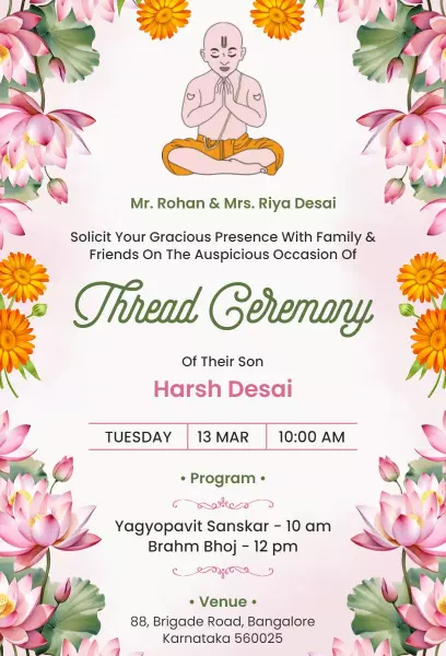 Elegant Traditional Hindu Thread Ceremony Family Invitation Template