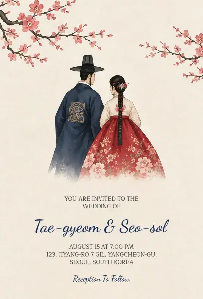 Elegant Traditional Korean Wedding Ceremony Invitation Template
