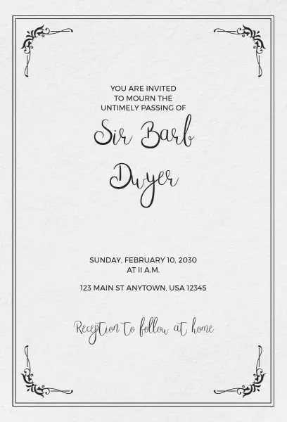 Elegant Traditional Memorial Service Funeral Invitation Template