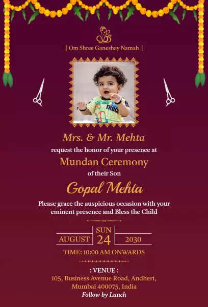 Elegant Traditional Mundan Ceremony Invitation Template