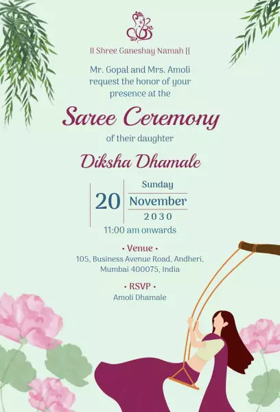 Elegant Traditional Saree Ceremony Half Saree Invitation Template