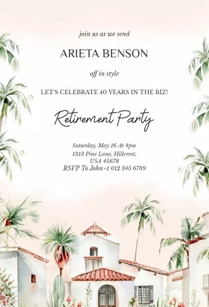 Elegant Tropical Retirement Party Celebration Invitation Template