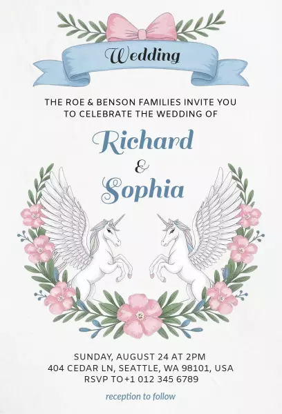 Elegant Unicorn Floral Wedding Ceremony Invitation Template