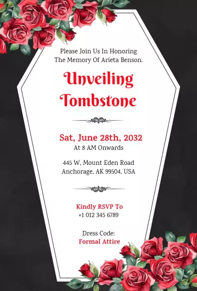Elegant Unveiling Ceremony Tribute Funeral Invitation Template