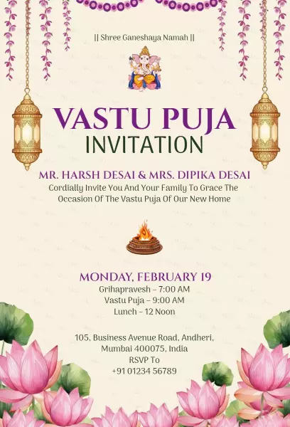Elegant Vastu Puja New Home Blessing Invitation Template