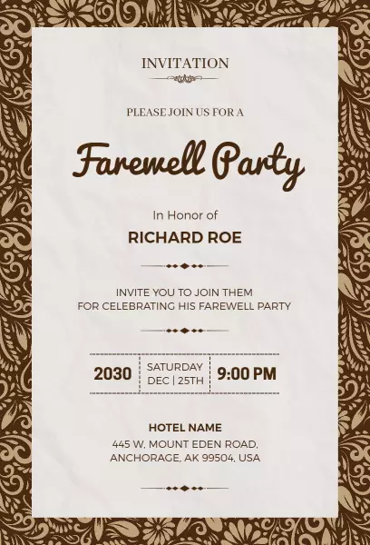 Elegant Vintage Themed Farewell Party Invitation Template