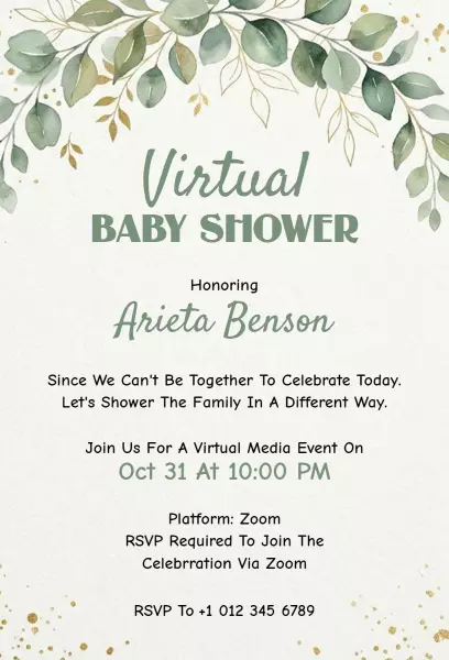 Elegant Virtual Baby Shower Celebration Invitation Template