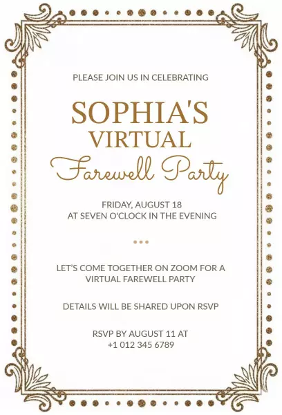 Elegant Virtual Farewell Celebration Party Invitation Template