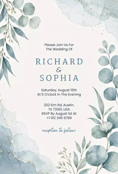 Elegant Watercolor Wedding Celebration Invitation Template