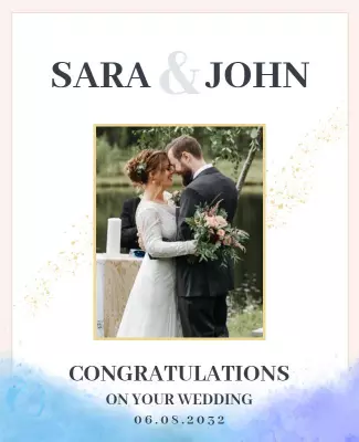 Elegant Wedding Announcement with Soft Blue Watercolor Poster Template