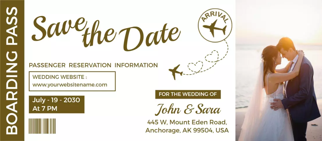 Elegant Wedding Boarding Pass Save the Date Invitation Template