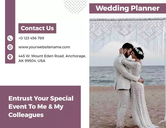 Elegant Wedding Planner Services Bi Fold Brochure Template