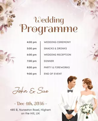 Elegant Wedding Program Schedule Flyer Template