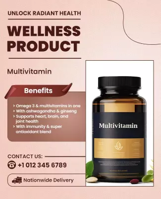 Elegant Wellness Product Multivitamin Benefits Information Poster Template