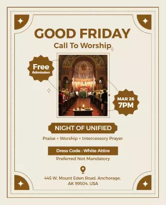 Elegant White and Gold Good Friday Worship Service Poster Template