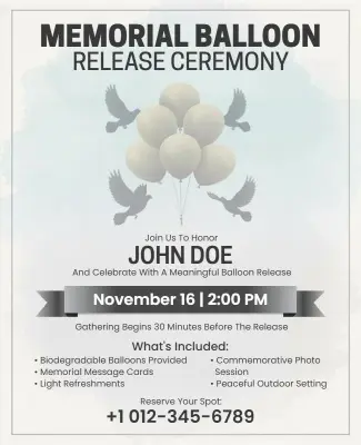 Elegant White Balloon Release Memorial Ceremony Flyer Template