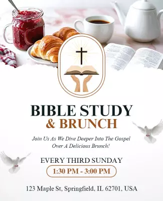 Elegant White Bible Study and Brunch Gathering Poster Template