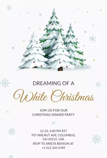 Elegant White Christmas Dinner Party Invitation Template