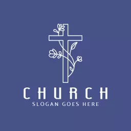 Elegant White Cross with Floral Design for Church Logo Template