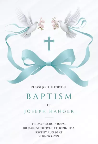 Elegant White Doves Baptism Celebration Invitation Template