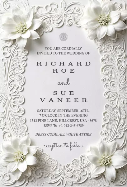 Elegant White Floral Wedding Celebration Invitation Template